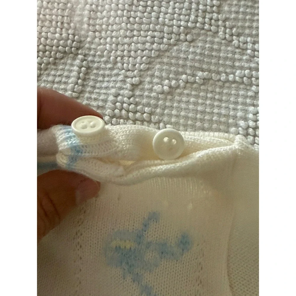 Carriage Boutiques Vintage Knit Romper White Blue Airplane Sailboat Truck 3-6M
